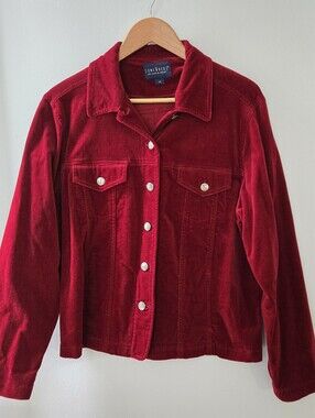 Retro Red Western 14/LG Womens Cord Chore Barn Coat Jacket Stretch Buttons
